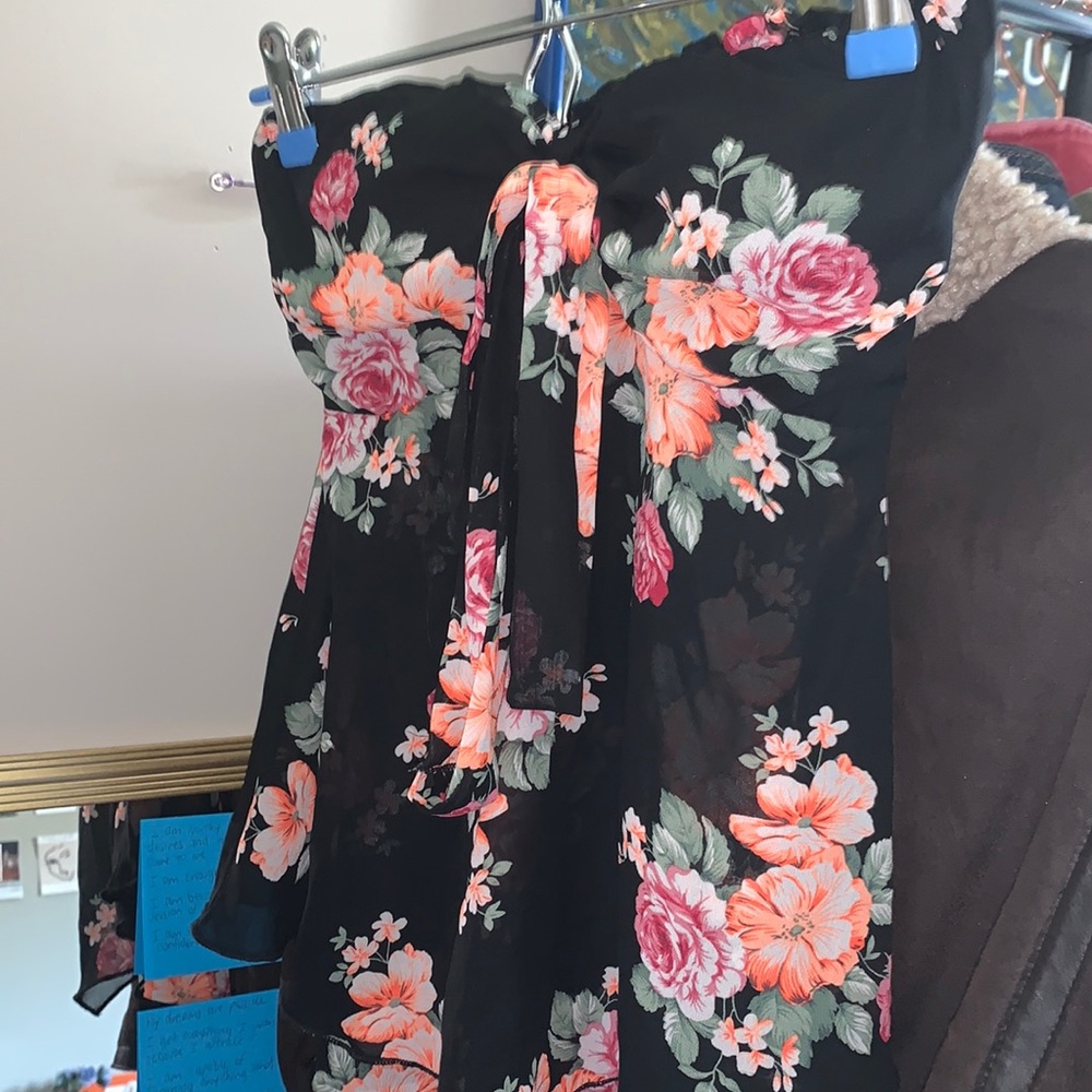 Floral Strapless Sheer Top with Bow